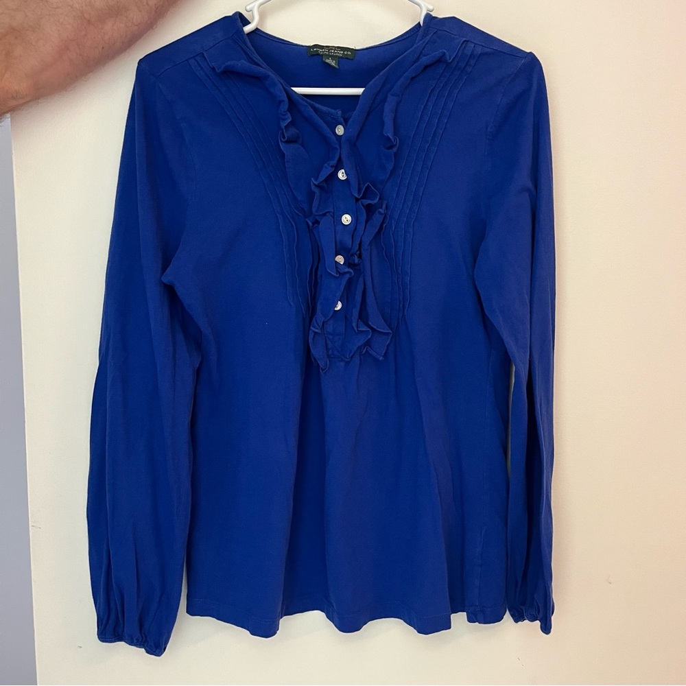 Ralph Lauren Royal Blue Ruffled Blouse Shirt Long sleeve